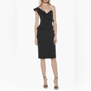 Bardot Camellia One-Shoulder Cocktail Sheath Dress in Black 6 / S